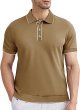 Men's Knit Polo Shirts Cotton Short Sleeve Casual   Vintage Shirts with 3 Buttons
