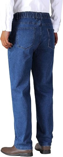 Mens Elastic Waist Jeans Relaxed Fit with Zipper and Button