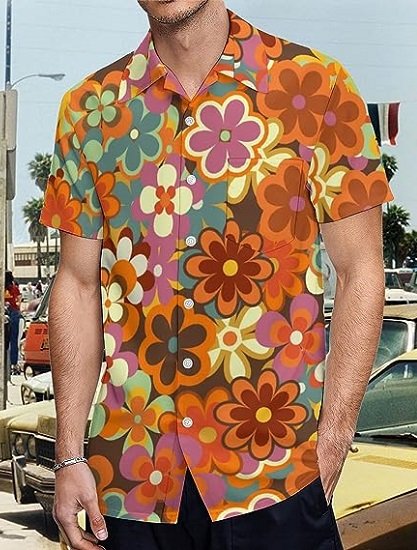 Men'sButton Up Shirt Vintage Hawaiian Beach Shirt Funny Party Shirt