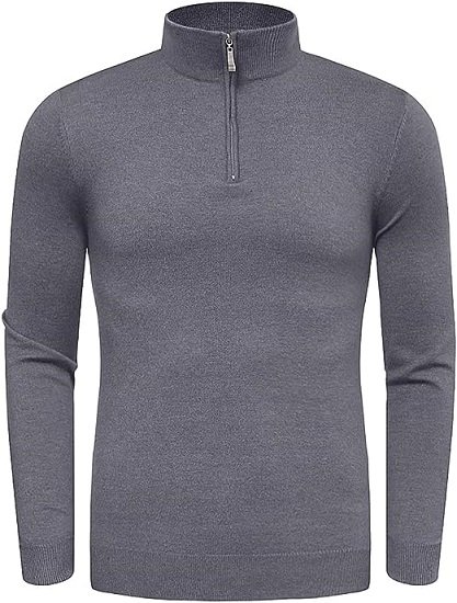 Men's Quarter Zip Up Long Sleeve Sweaters Slim Fit Neck Pullover Casual Polo Sweater